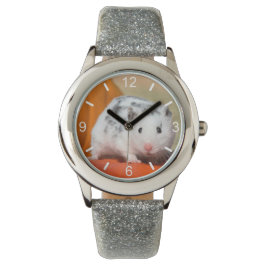 キュートなシリアのハムスター白い黒斑点ダイヤルプレート 腕時計