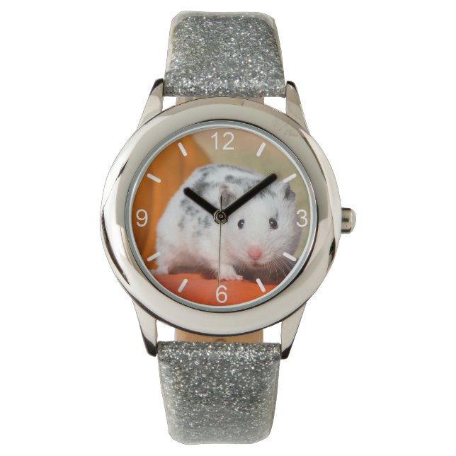 キュートなシリアのハムスター白い黒斑点ダイヤルプレート 腕時計 (正面)