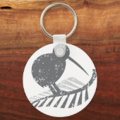 キュートなシルバーキウイの鳥とシルバーシダ動揺して キーホルダー (正面)