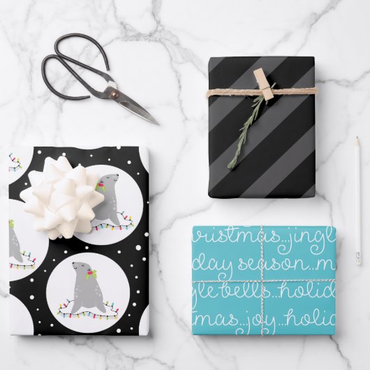キュートなシールクリスマスラッピング紙シート ラッピングペーパーシート (正面)