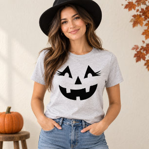 キュートなジャック・オ・ランタン+まつ毛 グレー 女性 ハロウィン Tシャツ