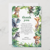 キュートなジャングルサファリ熱帯動物赤ちゃんシャワー サンキューカード (正面)