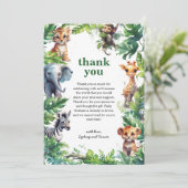 キュートなジャングルサファリ熱帯動物赤ちゃんシャワー サンキューカード (スタンド正面)