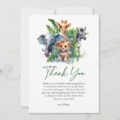 キュートなジャングルサファリ熱帯動物赤ちゃんシャワー サンキューカード (正面)