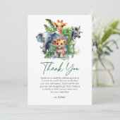 キュートなジャングルサファリ熱帯動物赤ちゃんシャワー サンキューカード (スタンド正面)