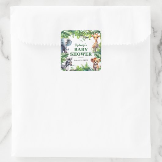 キュートなジャングルサファリ熱帯動物赤ちゃんシャワー スクエアシール (バッグ)