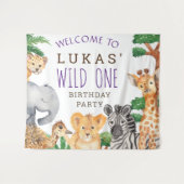 キュートなジャングルサファリ 1歳の誕生日パーティー ウェルカム タペストリー (正面(横))