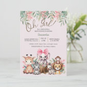 キュートなジャングルサファリ「Oh Girl」ベビーシャワー招待状 招待状 (スタンド正面)