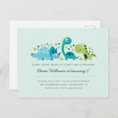 キュートなジュラシック恐竜の子供の誕生日パーティー インビテーションポストカード (正面/裏面)