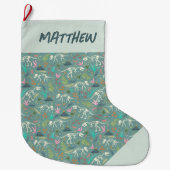 キュートなジュラ紀の恐竜の化石の少年 ラージクリスマスストッキング (正面)
