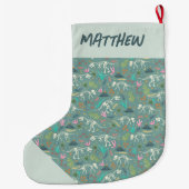 キュートなジュラ紀の恐竜の化石の少年 ラージクリスマスストッキング (裏面)