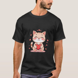 キュートなジンジャーキャットが赤いハートを抱っこ❤️✨🐾 Tシャツ