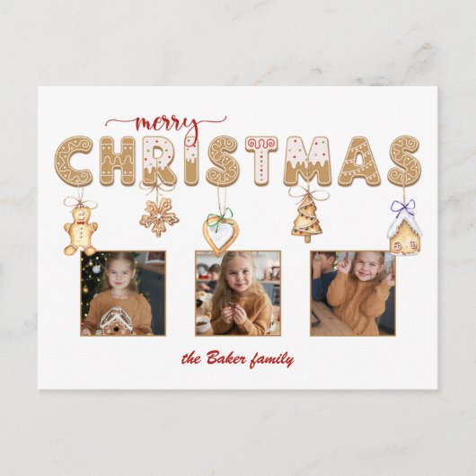 キュートなジンジャーブレッドのメリークリスマスマルチフォト シーズンポストカード (正面)