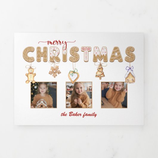 キュートなジンジャーブレッドのメリークリスマスマルチフォト 三つ折りクリスマスカード (カバー)