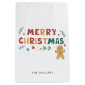 キュートなジンジャーブレッドクッキーパーソナライズされたクリスマス ミディアムペーパーバッグ (正面)
