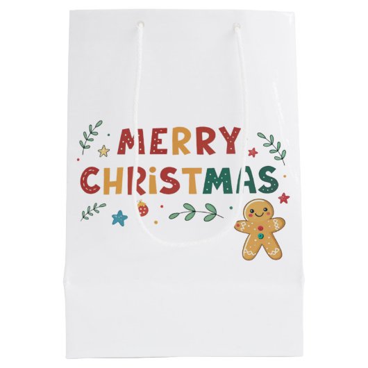 キュートなジンジャーブレッドクッキーパーソナライズされたクリスマス ミディアムペーパーバッグ (裏面)