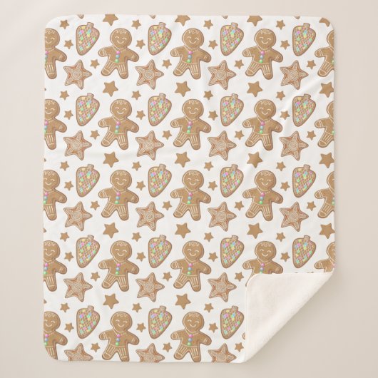 キュートなジンジャーブレッドクリスマスクッキーパターン シェルパブランケット (正面)