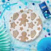 キュートなジンジャーブレッドクリスマスクッキーパターン ペーパープレート (パーティー)