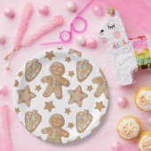 キュートなジンジャーブレッドクリスマスクッキーパターン ペーパープレート (パーティー)