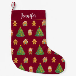 キュートなジンジャーブレッドサンタ柄のこたつファミリー スモールクリスマスストッキング