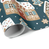 キュートなジンジャーブレッドハウスクリスマスラッピング紙 ラッピングペーパー (ロールコーナー)