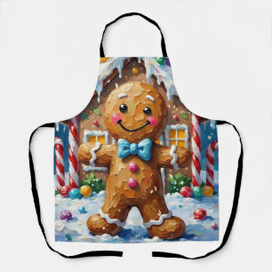 キュートなジンジャーブレッドマンのクリスマスクッキーアート エプロン