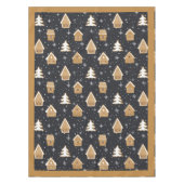 キュートなジンジャーブレッドヴィレッジモアツリーズブルークリスマス テーブルクロス (正面)