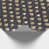 キュートなジンジャーブレッドヴィレッジモアツリーズブルークリスマス ラッピングペーパー (角)