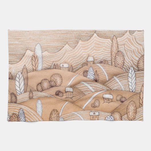 キュートなジンジャーブレッド村のアートワーク | キッチンタオル (横)