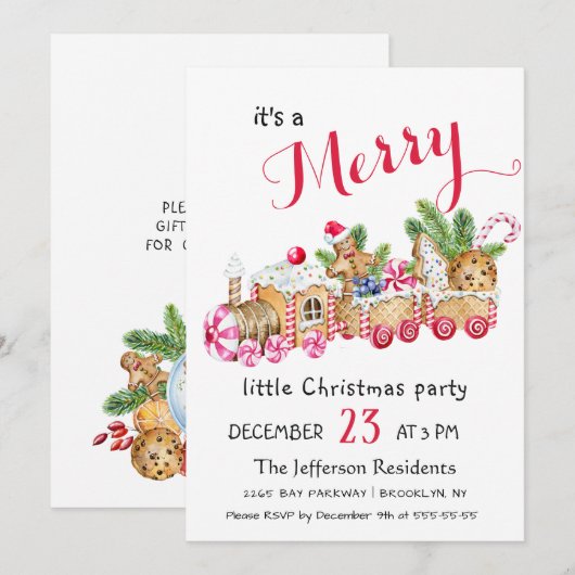 キュートなジンジャーブレッ表現ドリトルクリスマスパーティー 招待状 (正面/裏面)