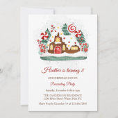 キュートなジンジャーブレッ飾ドハウスの誕生日パーティー 招待状 (正面)