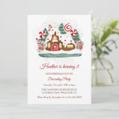 キュートなジンジャーブレッ飾ドハウスの誕生日パーティー 招待状 (スタンド正面)