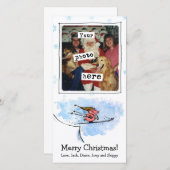 キュートなスキージャンプ飛んでいるピグクリスマス |写真 シーズンカード (正面/裏面)