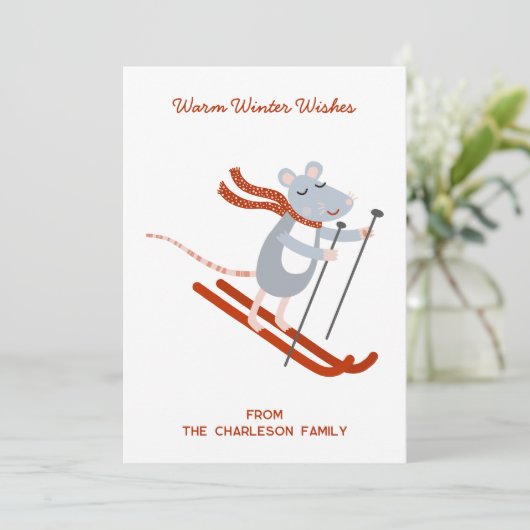 キュートなスキーパーソナライズされたマウス シーズンカード (スタンド正面)