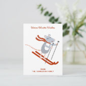 キュートなスキーパーソナライズされたマウス シーズンポストカード (スタンド正面)