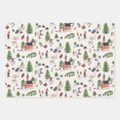 キュートなスキーピンクの北欧クリスマス ラッピングペーパーシート (正面)