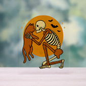 キュートなスケルトンハギングキャットゴシックハロウィーンデザイン アクリルサイン (ニュートラル)