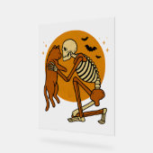 キュートなスケルトンハギングキャットゴシックハロウィーンデザイン アクリルサイン (傾斜)