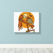 キュートなスケルトンハギングキャットゴシックハロウィーンデザイン キャンバスプリント (インサイチュ (ウッドフロア))