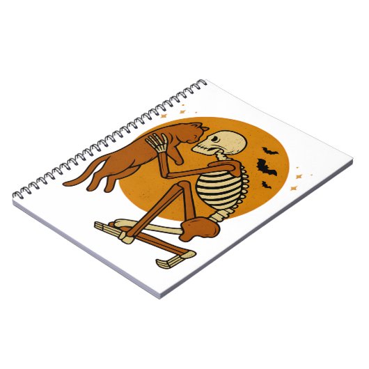 キュートなスケルトンハギングキャットゴシックハロウィーンデザイン ノートブック (左側)