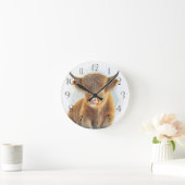 キュートなスコットランドのハイランダー牛 ラウンド壁時計 (ホーム)