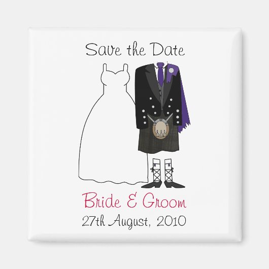 キュートなスコットランドの新郎新婦Save The Date Magnet マグネット (正面)