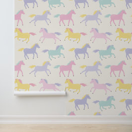 キュートなスタイルのパステル馬のパターンのクリーム 壁紙