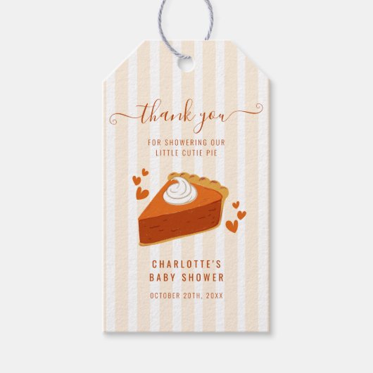 キュートなストライプ柄のベイビーシャワー感謝祭 ギフトタグ (正面)