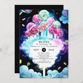 キュートなスパークリングキャンディーランドバースデー 招待状 (正面/裏面)