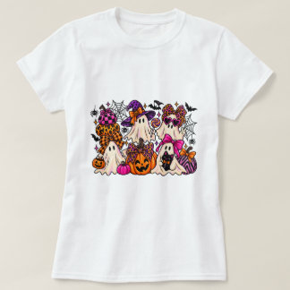 キュートなスプーキーゴーストのグループの衣装 ハロウィーンのヒョウ柄 Tシャツ