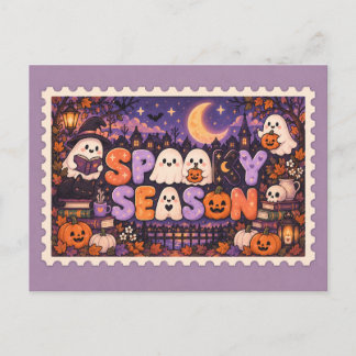 キュートなスプーキーシーズンハロウィンスタンプポストカード ポストカード