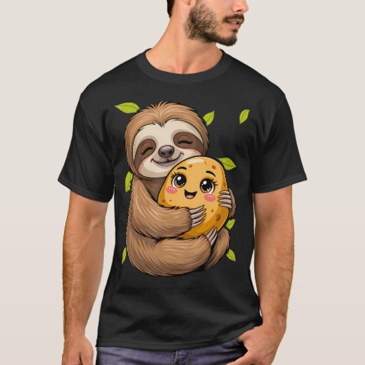 キュートなスロースとポテト野菜 Tシャツ (正面)