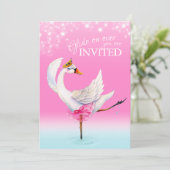 キュートなスワンレイクピンクバレエベビーシャワー招待状 招待状 (スタンド正面)