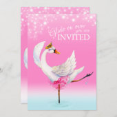 キュートなスワンレイクピンクバレエベビーシャワー招待状 招待状 (正面/裏面)